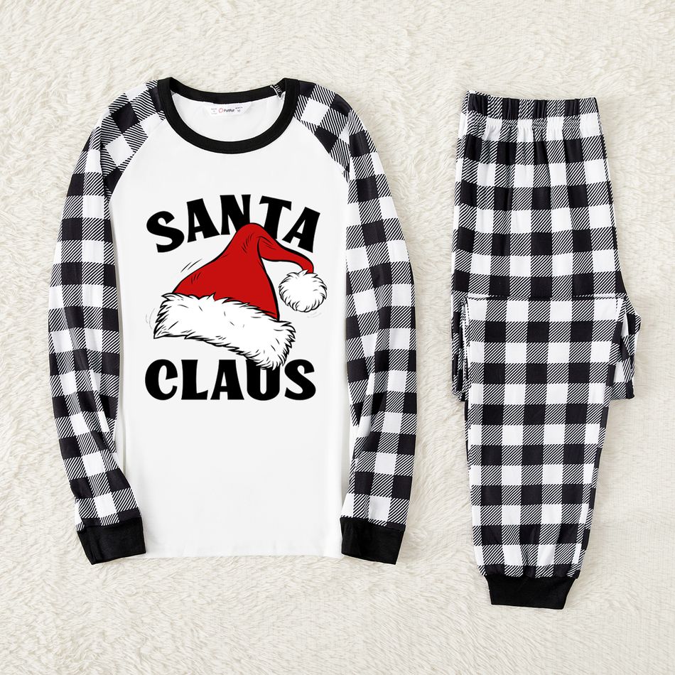 Christmas Family Matching Xmas Hat & Letter Print Black Plaid Raglan-sleeve Snug-fit Pajamas Sets ColorBlock big image 5