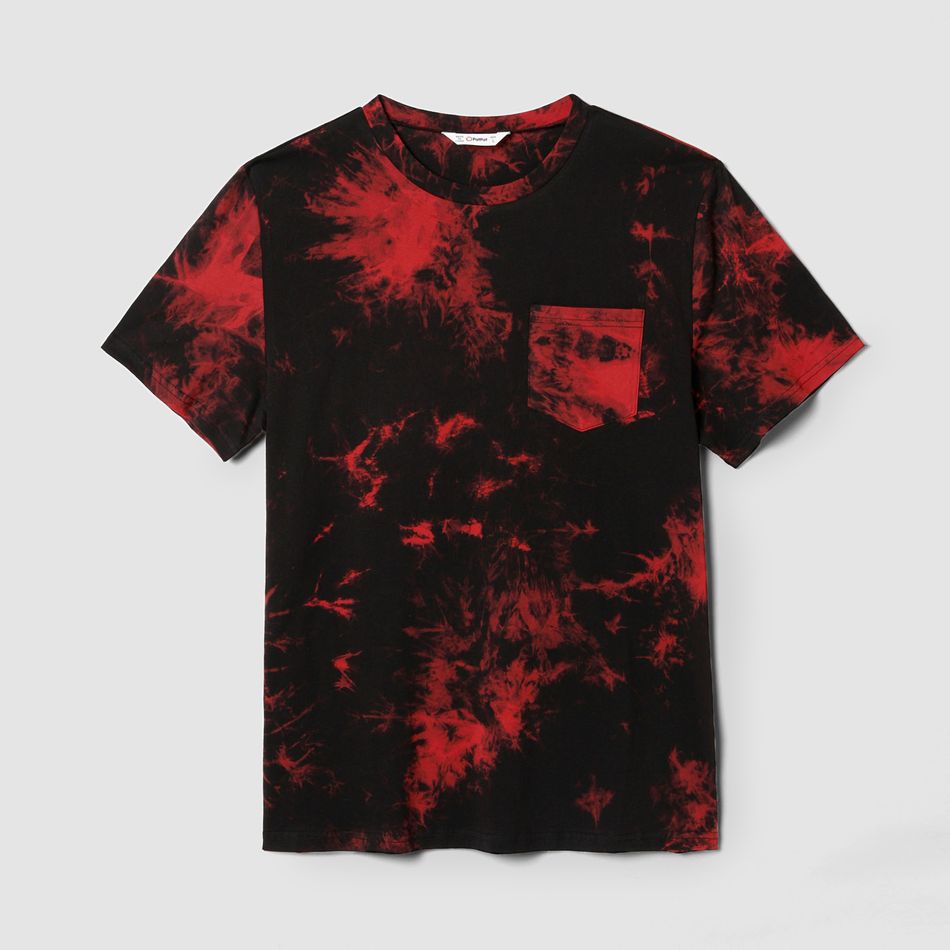 Family Matching 100% Cotton Short-sleeve Tie Dye Twist Knot Bodycon Dresses and T-shirts Sets redblack big image 7