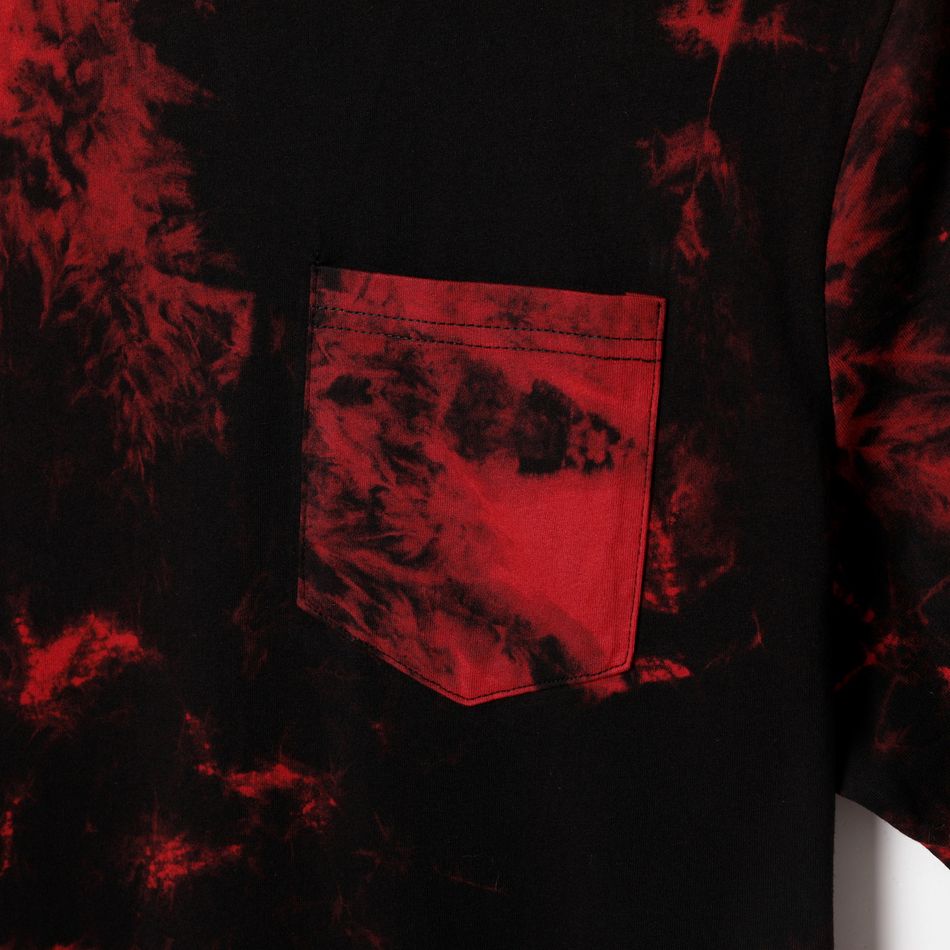 Family Matching 100% Cotton Short-sleeve Tie Dye Twist Knot Bodycon Dresses and T-shirts Sets redblack big image 9