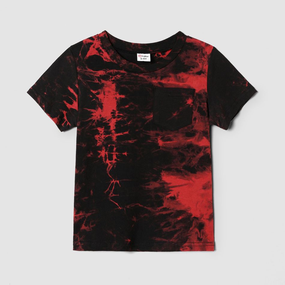 Family Matching 100% Cotton Short-sleeve Tie Dye Twist Knot Bodycon Dresses and T-shirts Sets redblack big image 10