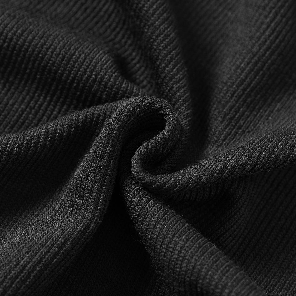 2pcs Kid Girl Ribbed Long-sleeve Black Tee and Ruffled Khaki Overall Dress Set ColorBlock big image 7