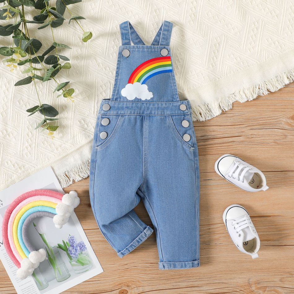 Baby Boy/Girl Rainbow Print Denim Overalls Blue big image 1