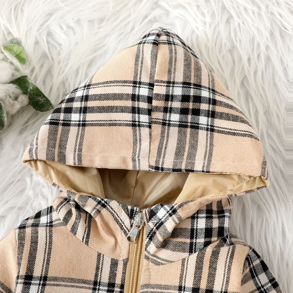 Baby Boy Khaki Plaid Hooded Long-sleeve Zipper Jacket Khaki big image 3