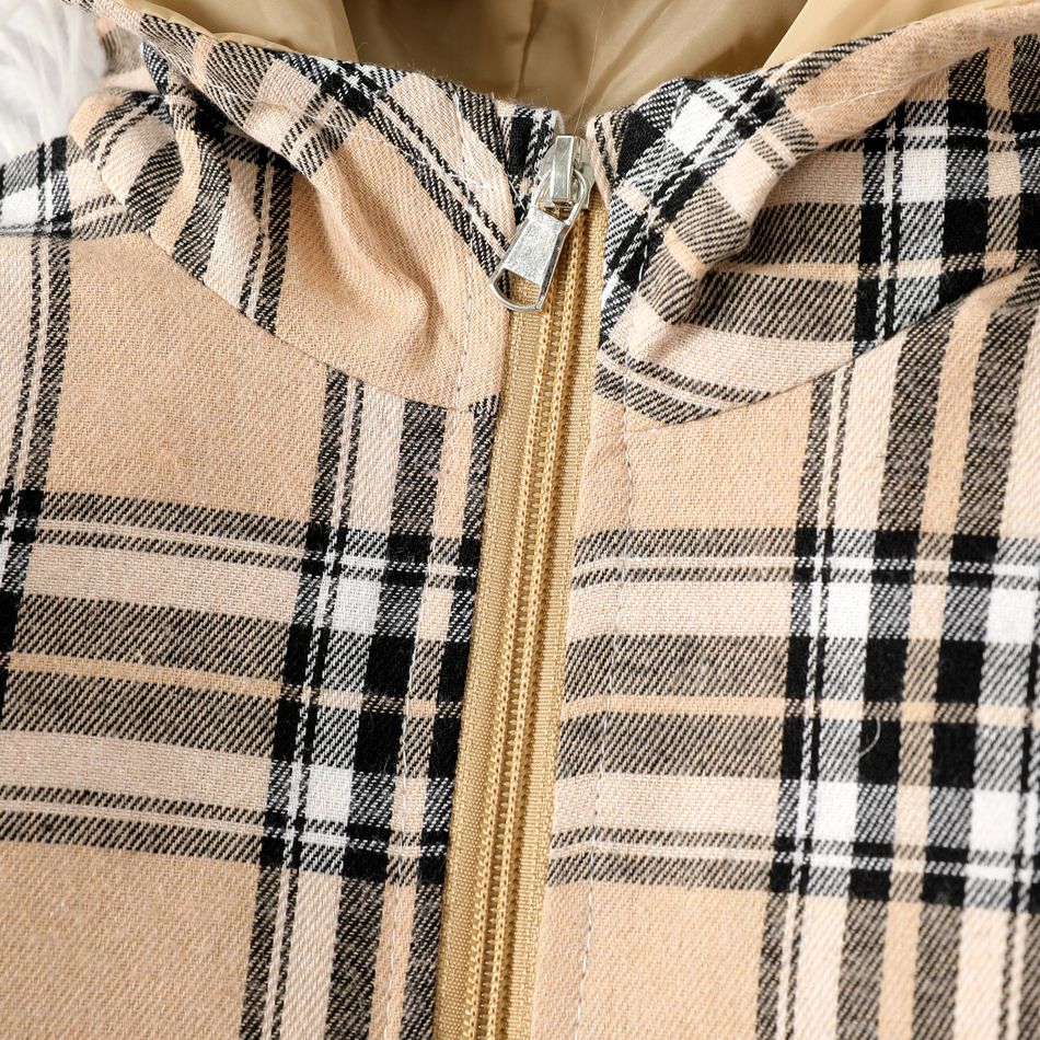 Baby Boy Khaki Plaid Hooded Long-sleeve Zipper Jacket Khaki big image 4