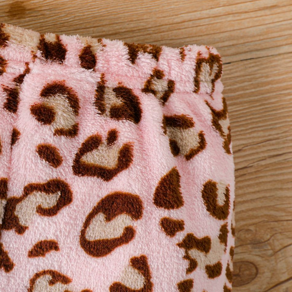2pcs Baby Girl Animal Embroidered Long-sleeve Fuzzy Sweatshirt and Leopard Pants Set Pink big image 5