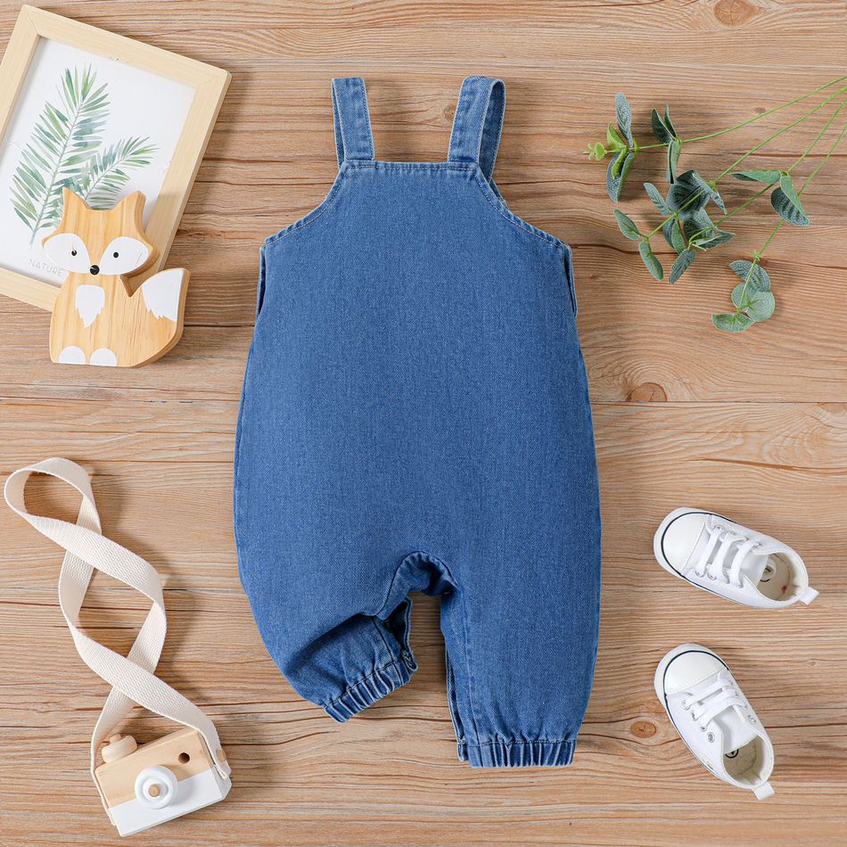 Baby Boy/Girl Fox Embroidered Denim Overalls Light Blue big image 2