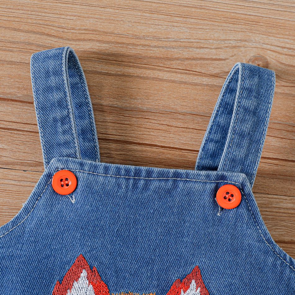 Baby Boy/Girl Fox Embroidered Denim Overalls Light Blue big image 4