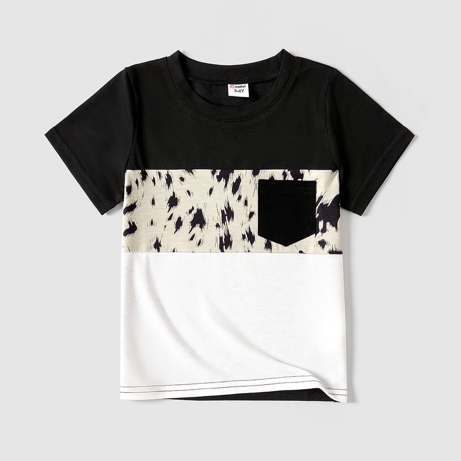 Family Matching Allover Leopard Print Notch Neck Belted Dresses and Short-sleeve Colorblock T-shirts Sets Multi-color big image 18