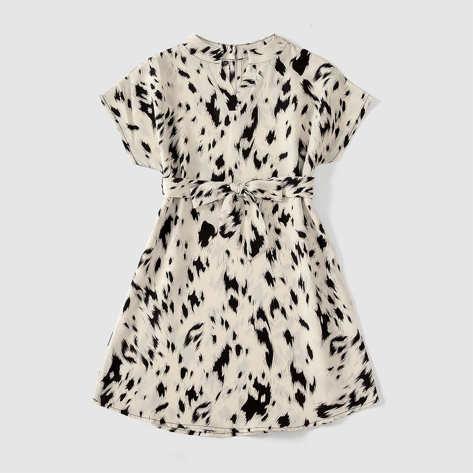 Family Matching Allover Leopard Print Notch Neck Belted Dresses and Short-sleeve Colorblock T-shirts Sets Multi-color big image 7