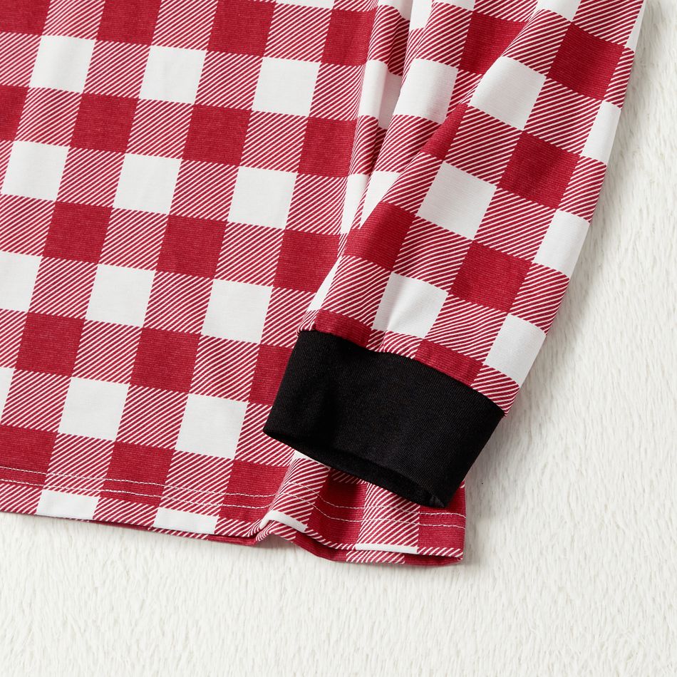 Christmas Family Matching Red Plaid Print Long-sleeve Naia Pajamas Sets (Flame Resistant) WineRed big image 8