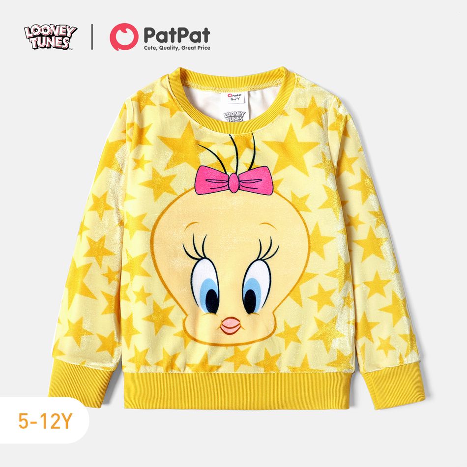 Looney Tunes Kid Girl/Boy Star Print Velvet Pullover Sweatshirt Pale Yellow
