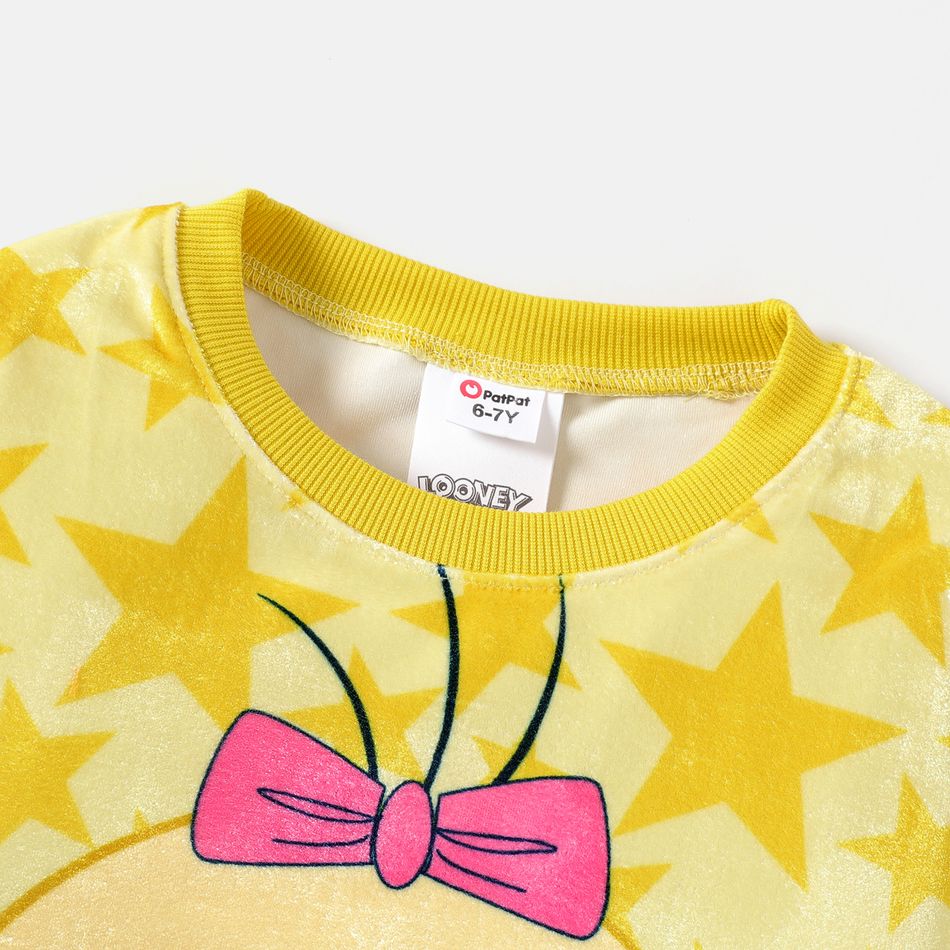 Looney Tunes Kid Girl/Boy Star Print Velvet Pullover Sweatshirt Pale Yellow big image 5