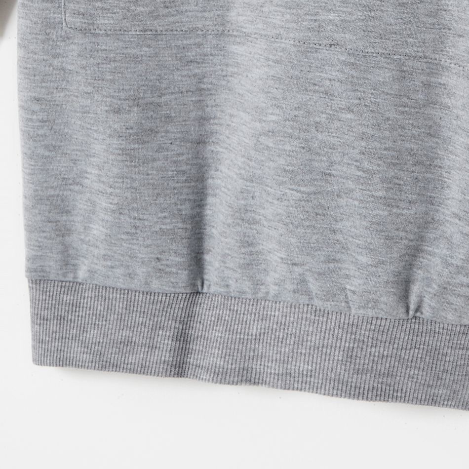 Mommy and Me Letter Print Grey Long-sleeve Hoodie Dress Grey big image 5