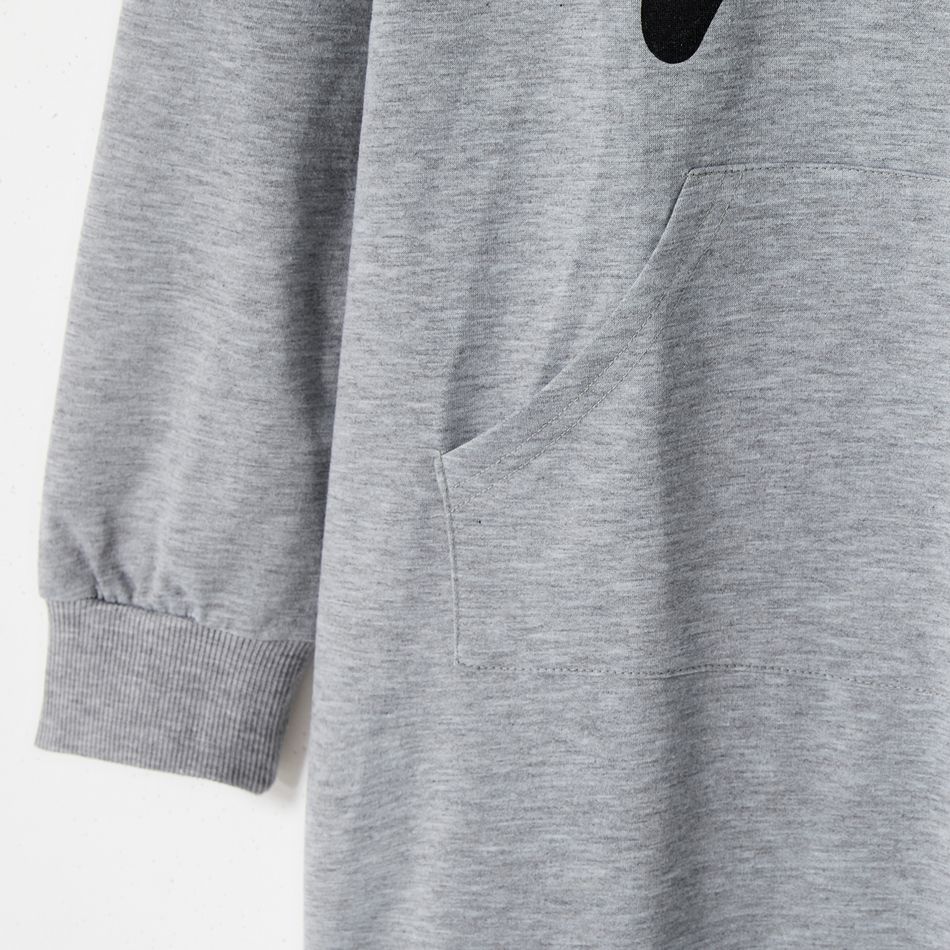 Mommy and Me Letter Print Grey Long-sleeve Hoodie Dress Grey big image 4