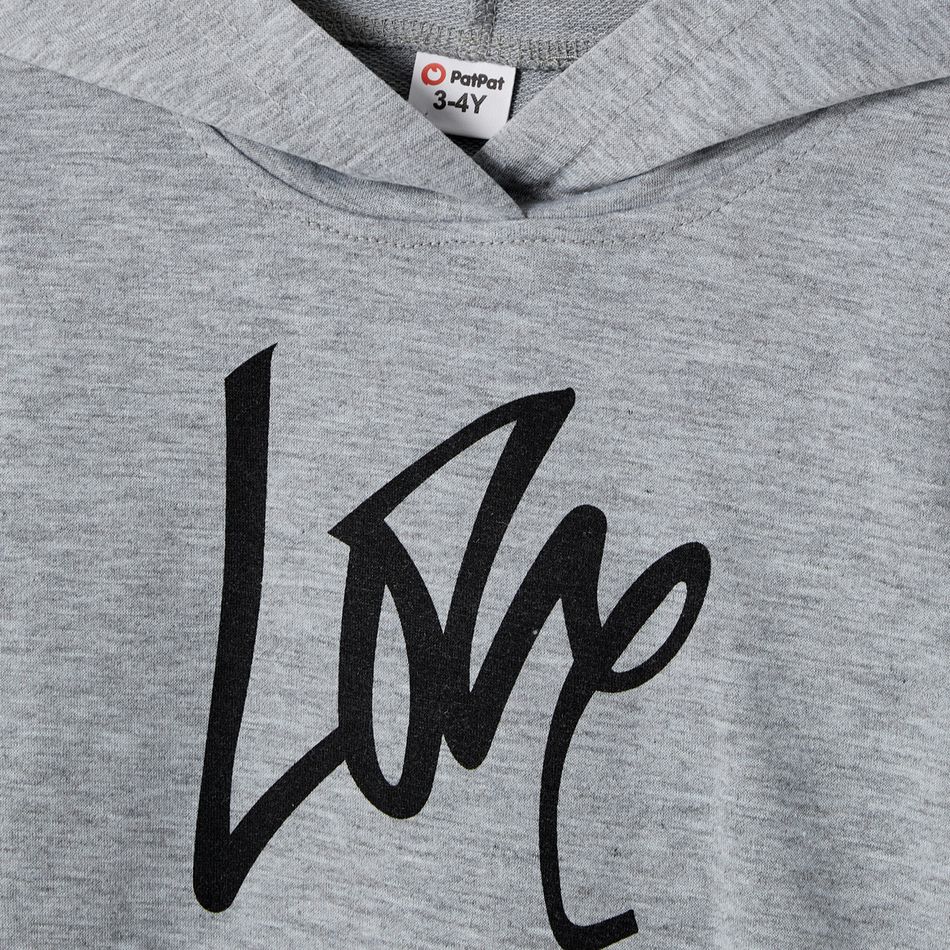 Mommy and Me Letter Print Grey Long-sleeve Hoodie Dress Grey big image 8
