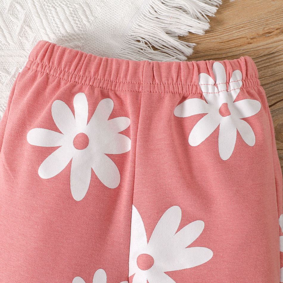 2 قطعة طفلة كل انحاء الأزهار طباعة طويلة الأكمام من النوع الثقيل و sweatpants مجموعة خوخ big image 5
