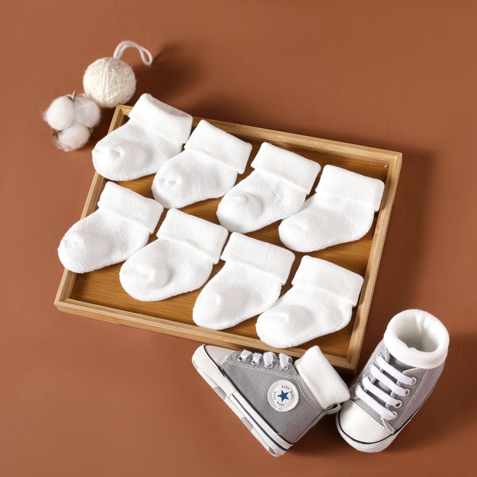 5-pairs Baby Minimalist White Cuffed Socks Set White big image 1
