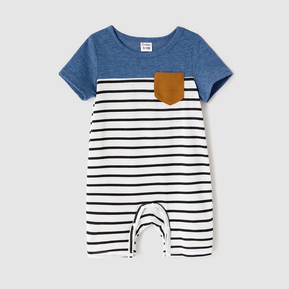 Family Matching Blue Cap-sleeve Belted Midi Dresses and Short-sleeve Striped Spliced T-shirts Sets Blue big image 8