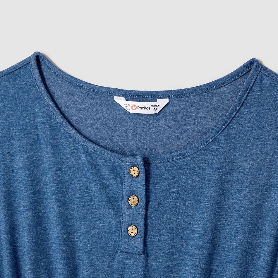 Family Matching Blue Cap-sleeve Belted Midi Dresses and Short-sleeve Striped Spliced T-shirts Sets Blue big image 3