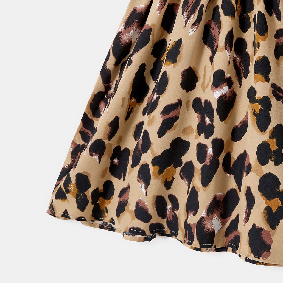 Family Matching Leopard Print Spliced Midi Dresses and Black Short-sleeve T-shirts Sets Color block big image 3