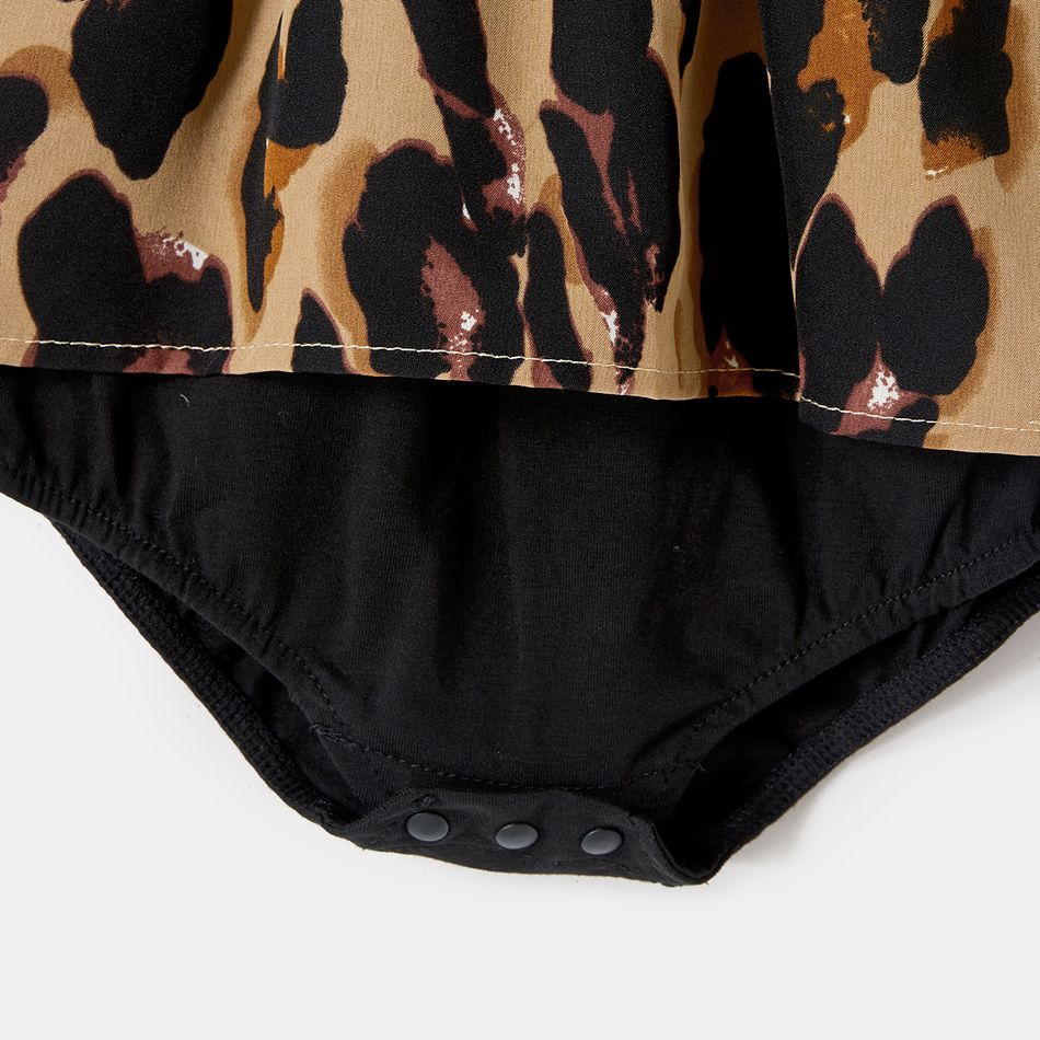 Family Matching Leopard Print Spliced Midi Dresses and Black Short-sleeve T-shirts Sets Color block big image 8