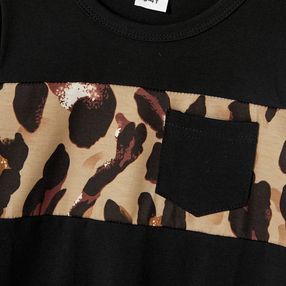 Family Matching Leopard Print Spliced Midi Dresses and Black Short-sleeve T-shirts Sets Color block big image 10