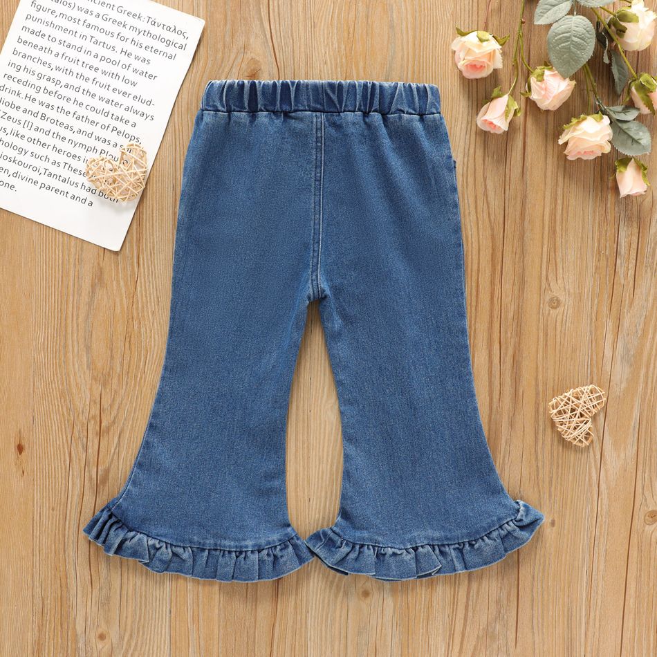 Toddler Girl Trendy Denim Ruffled Flared Jeans Blue big image 2