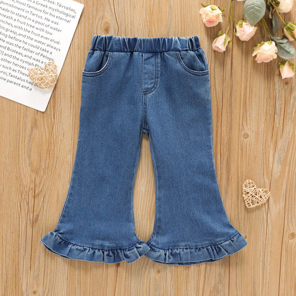 Toddler Girl Trendy Denim Ruffled Flared Jeans Blue