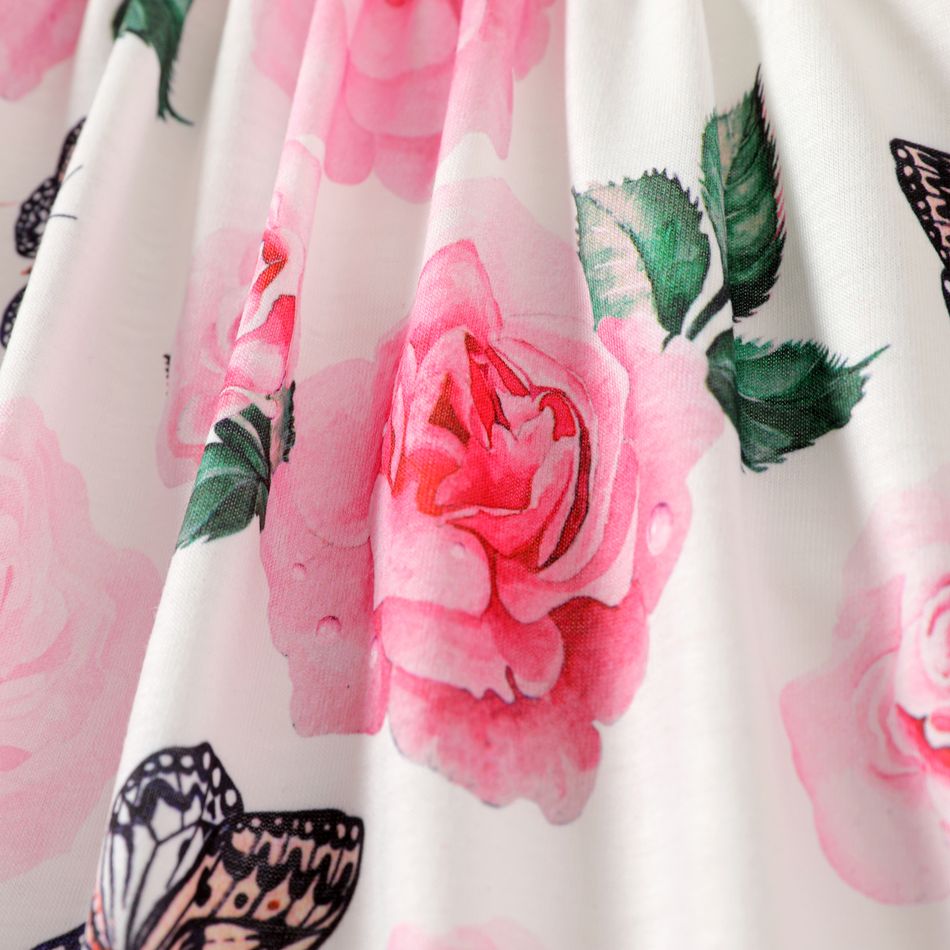 2pcs Kid Girl Floral Print Sleeveless Dress and Bowknot Design Cardigan Set Pink big image 3