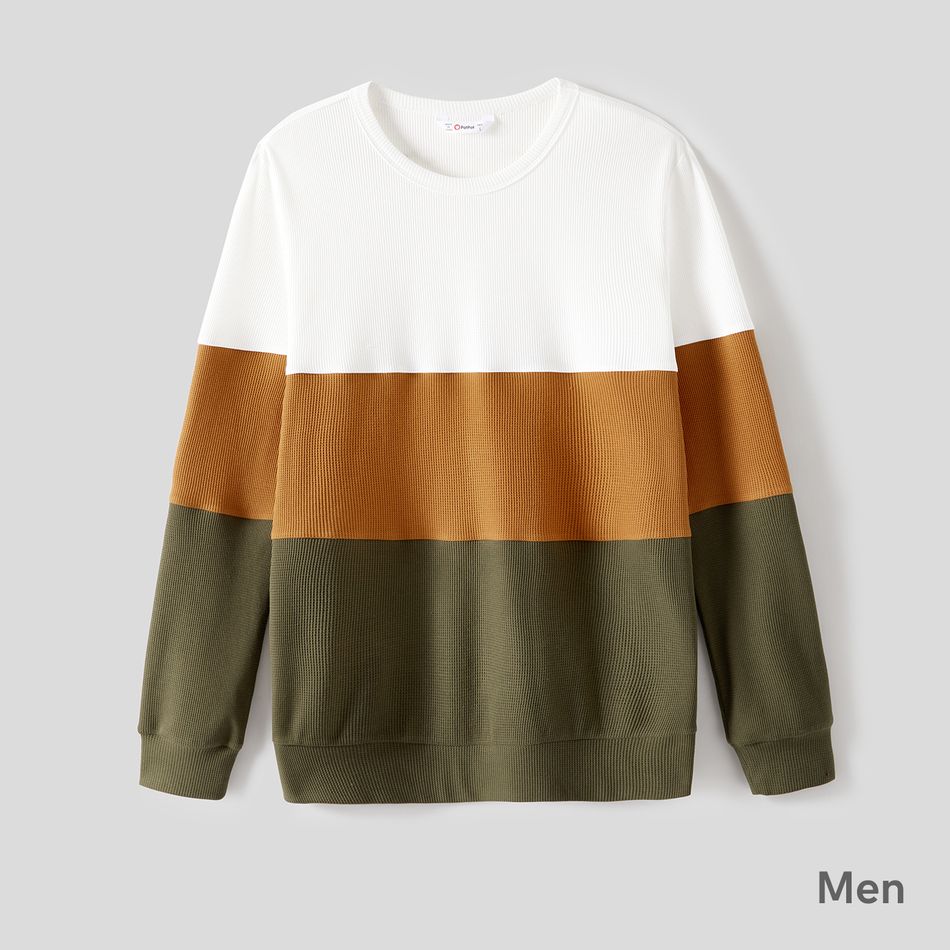 Family Matching Colorblock Floral Print Spliced Long-sleeve Waffle Tops Color block big image 2