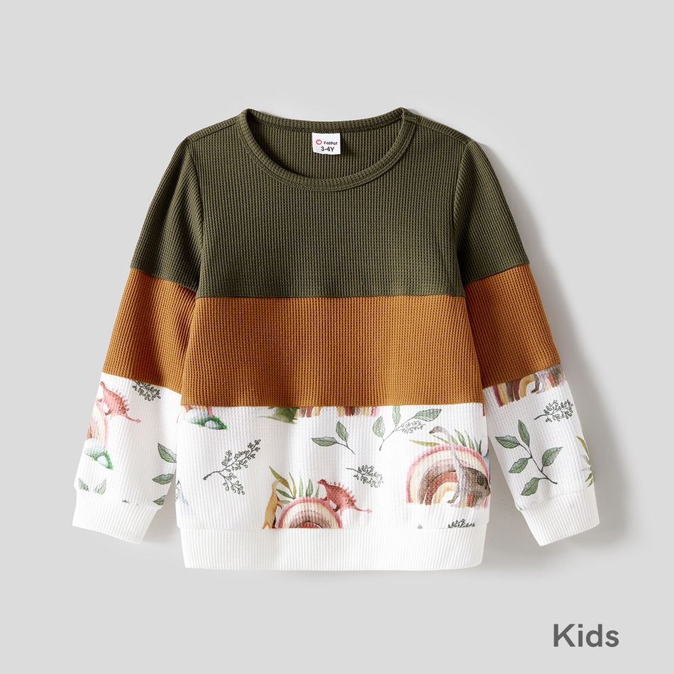 Family Matching Colorblock Floral Print Spliced Long-sleeve Waffle Tops Color block big image 6