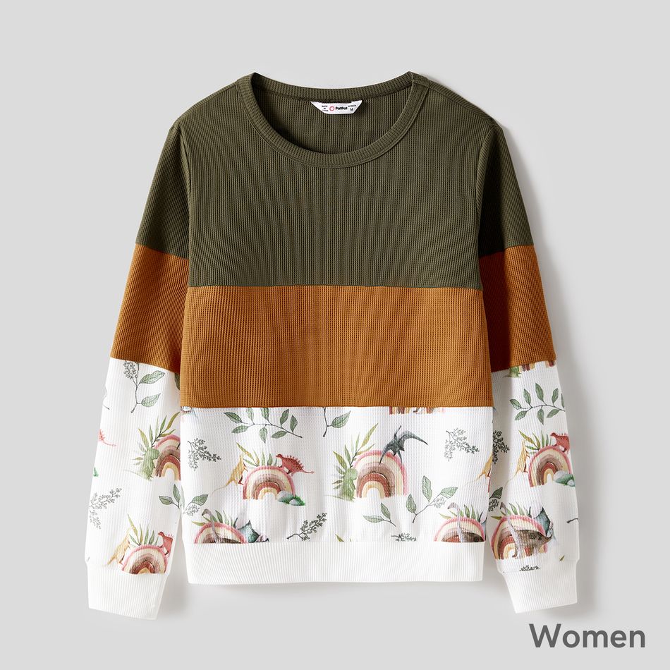 Family Matching Colorblock Floral Print Spliced Long-sleeve Waffle Tops Color block big image 5