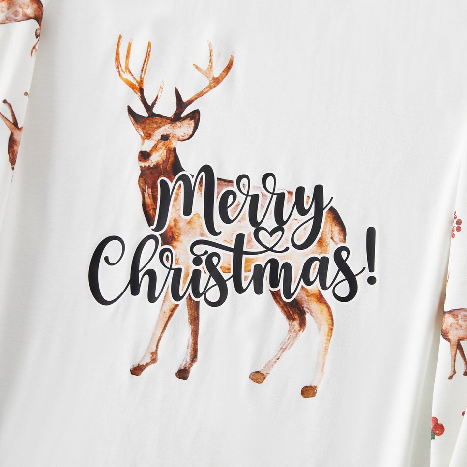 Christmas Family Matching Reindeer & Letter Print Long-sleeve Naia Pajamas Sets (Flame Resistant) White big image 4