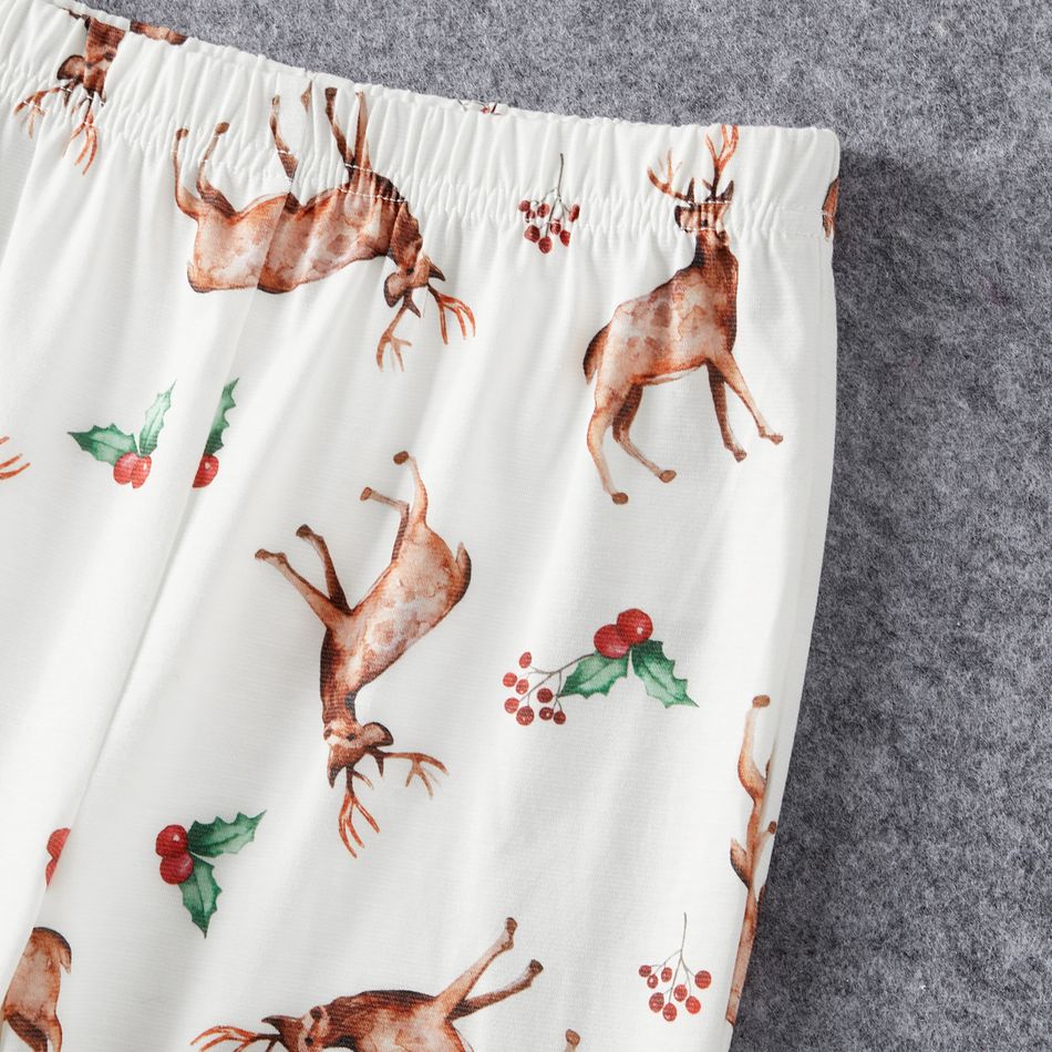 Christmas Family Matching Reindeer & Letter Print Long-sleeve Naia Pajamas Sets (Flame Resistant) White big image 8