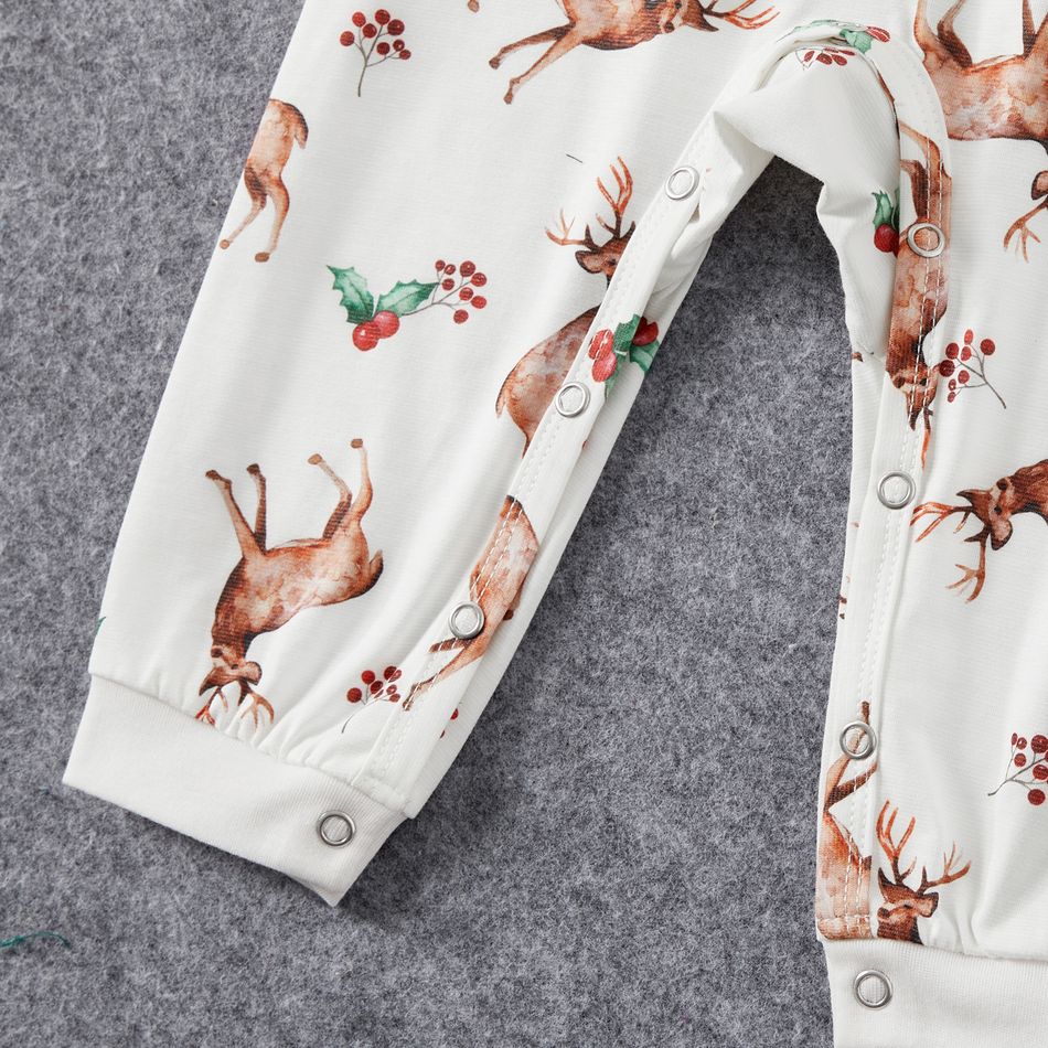 Christmas Family Matching Reindeer & Letter Print Long-sleeve Naia Pajamas Sets (Flame Resistant) White big image 11