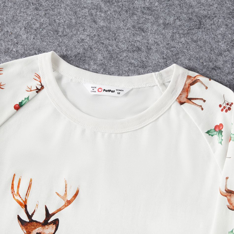 Christmas Family Matching Reindeer & Letter Print Long-sleeve Naia Pajamas Sets (Flame Resistant) White big image 3