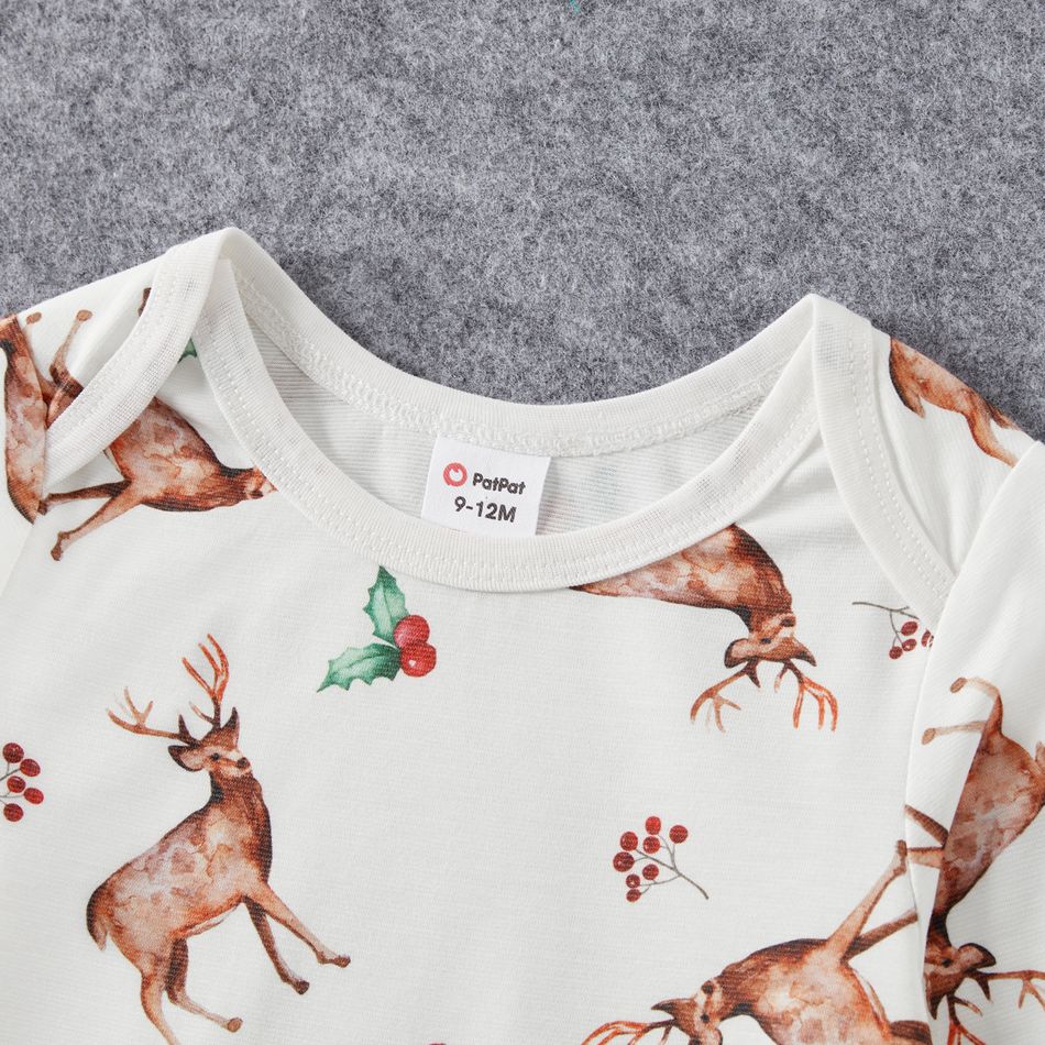 Christmas Family Matching Reindeer & Letter Print Long-sleeve Naia Pajamas Sets (Flame Resistant) White big image 10