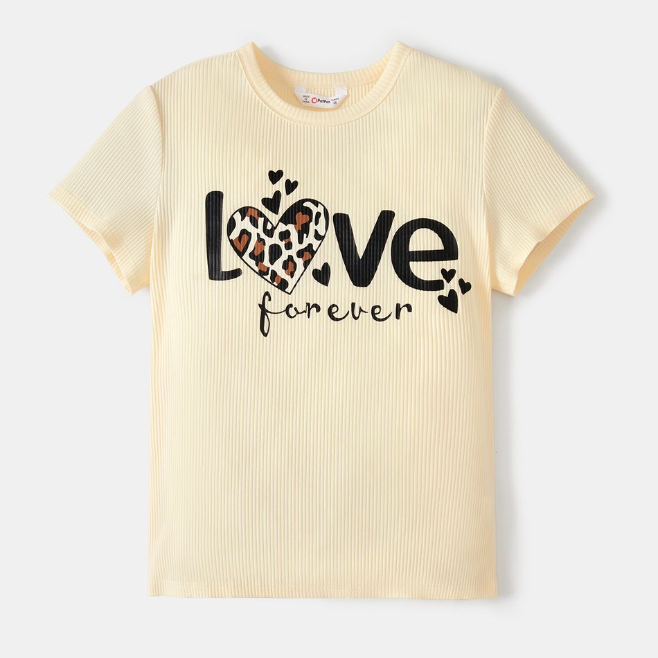 Mommy and Me Cotton Ribbed Short-sleeve Leopard Heart & Letter Print Tee Color block big image 2