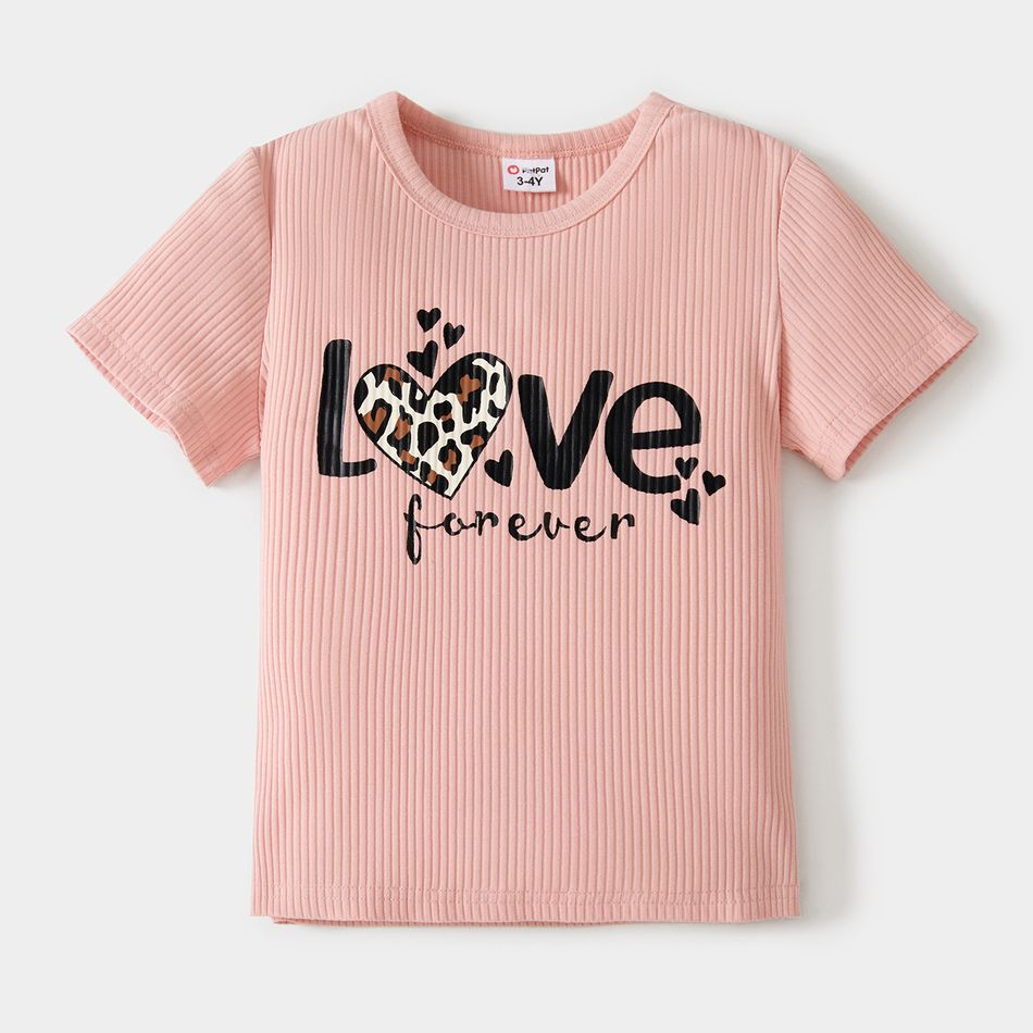 Mommy and Me Cotton Ribbed Short-sleeve Leopard Heart & Letter Print Tee Color block big image 4