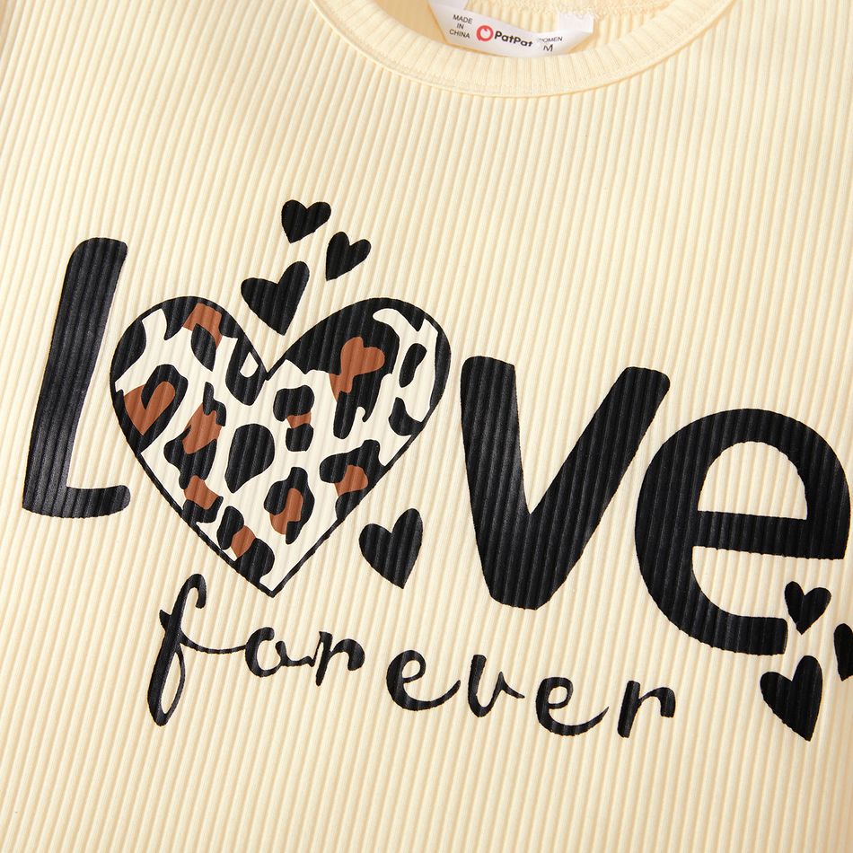Mommy and Me Cotton Ribbed Short-sleeve Leopard Heart & Letter Print Tee Color block big image 3