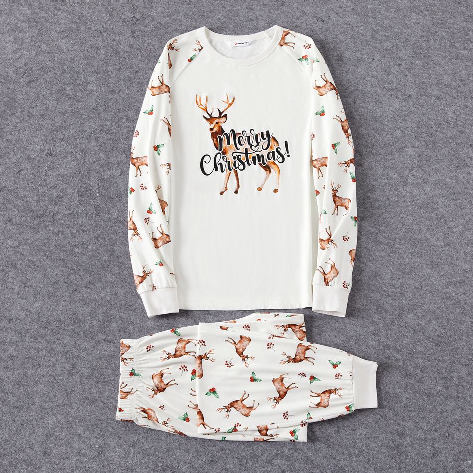 Christmas Family Matching Reindeer & Letter Print Long-sleeve Naia Pajamas Sets (Flame Resistant) White big image 5