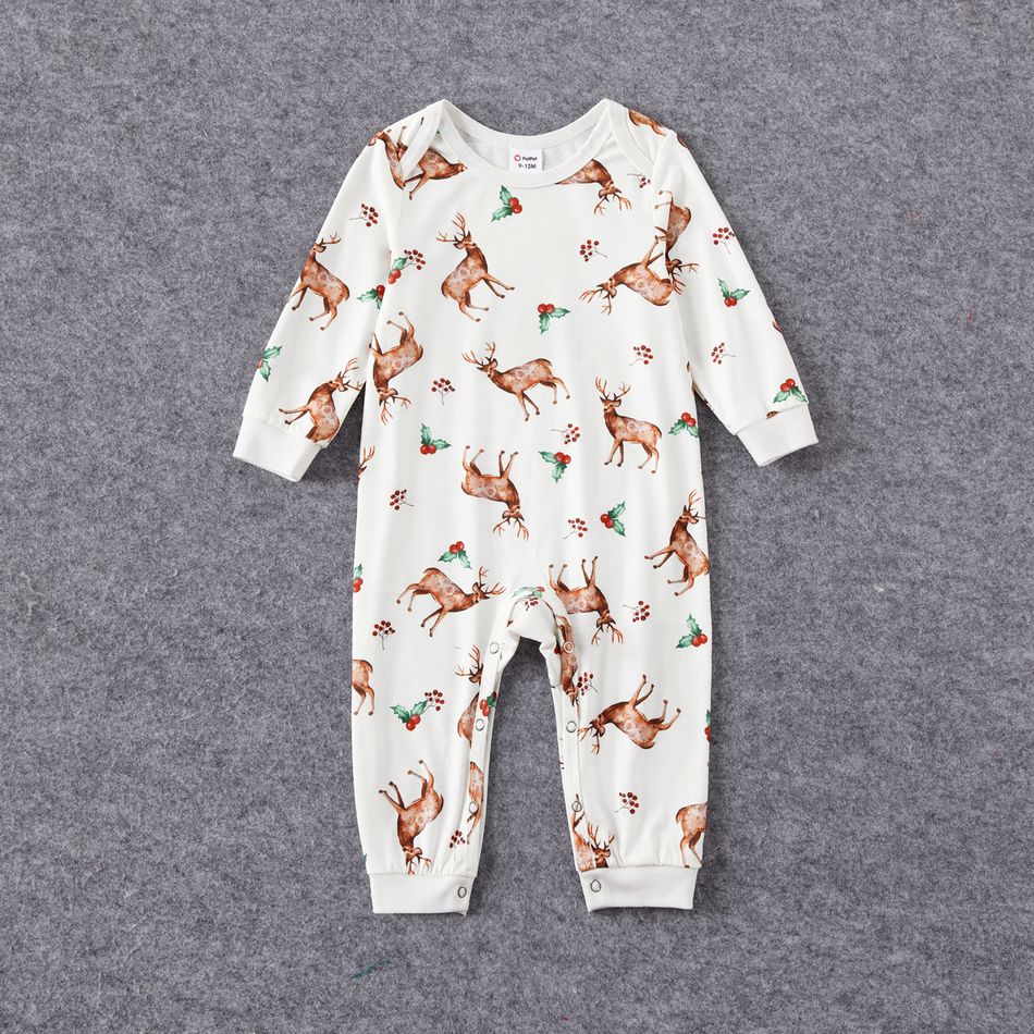 Christmas Family Matching Reindeer & Letter Print Long-sleeve Naia Pajamas Sets (Flame Resistant) White big image 9