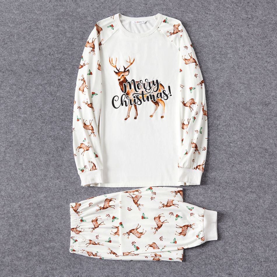 Christmas Family Matching Reindeer & Letter Print Long-sleeve Naia Pajamas Sets (Flame Resistant) White big image 2