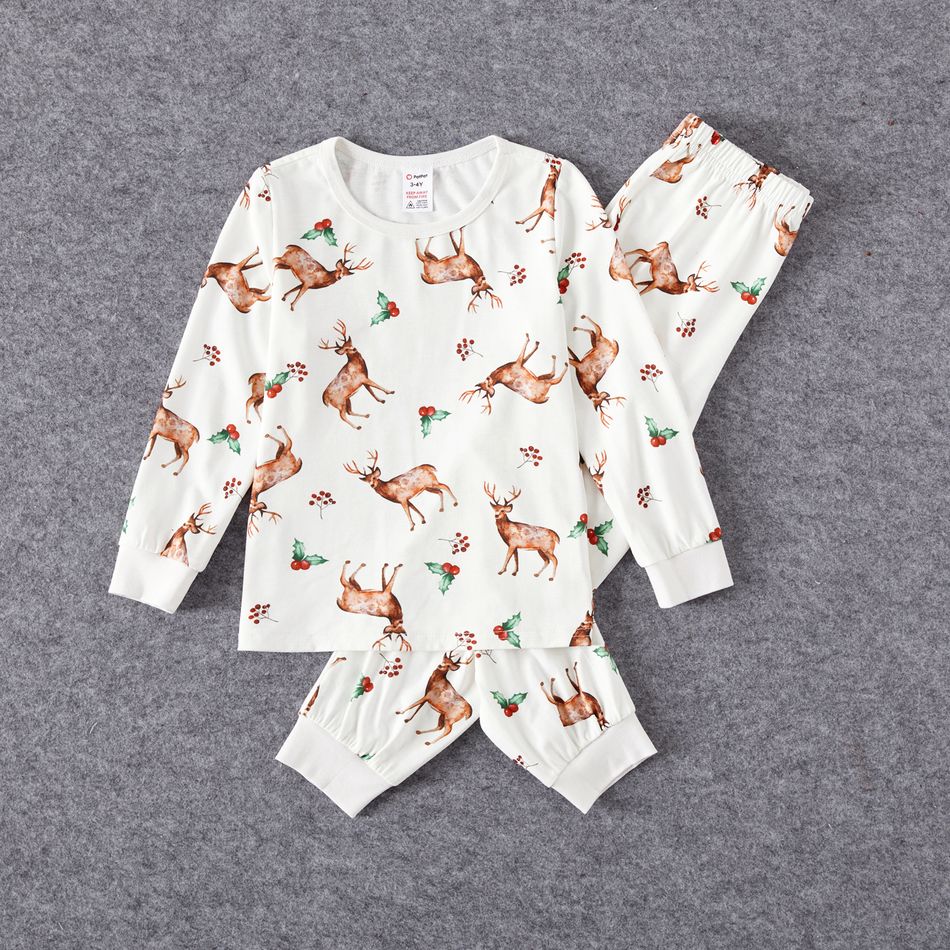 Christmas Family Matching Reindeer & Letter Print Long-sleeve Naia Pajamas Sets (Flame Resistant) White big image 7