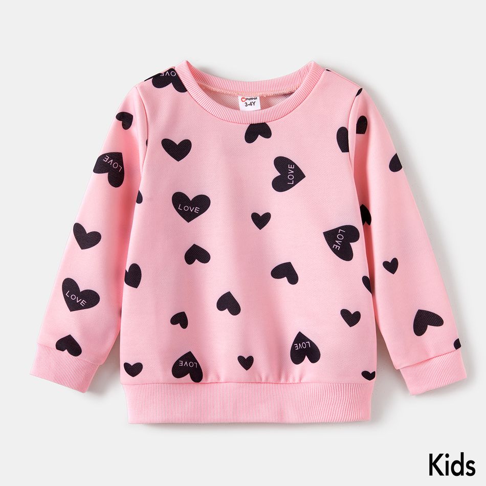Valentine's Day Mommy and Me Allover Heart Print Pink Long-sleeve Sweatshirts Pink big image 4