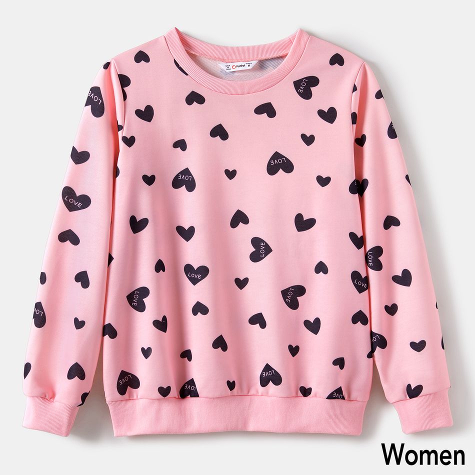 Valentine's Day Mommy and Me Allover Heart Print Pink Long-sleeve Sweatshirts Pink big image 2
