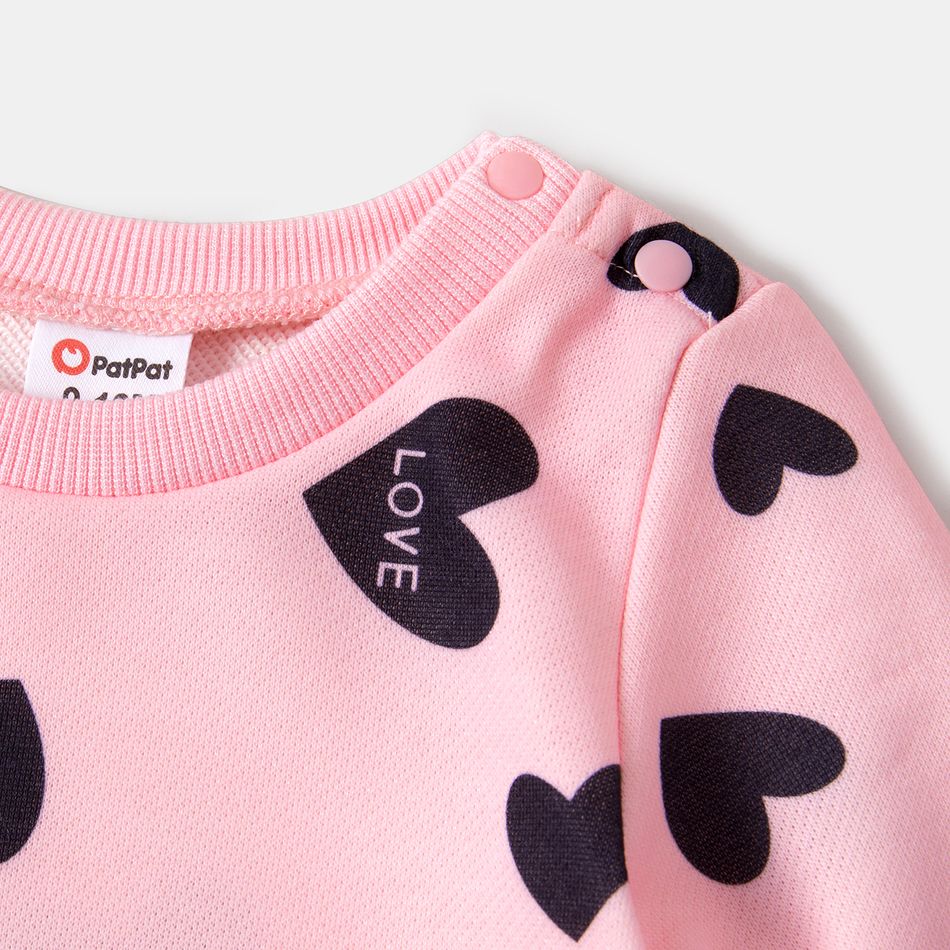 Valentine's Day Mommy and Me Allover Heart Print Pink Long-sleeve Sweatshirts Pink big image 7