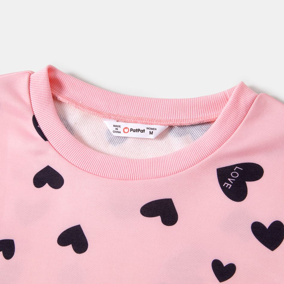 Valentine's Day Mommy and Me Allover Heart Print Pink Long-sleeve Sweatshirts Pink big image 3