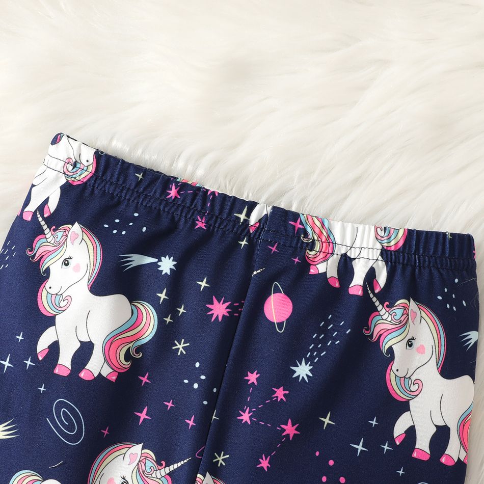 Kid Girl Sweet Unicorn Print Elasticized Leggings Dark Blue big image 2