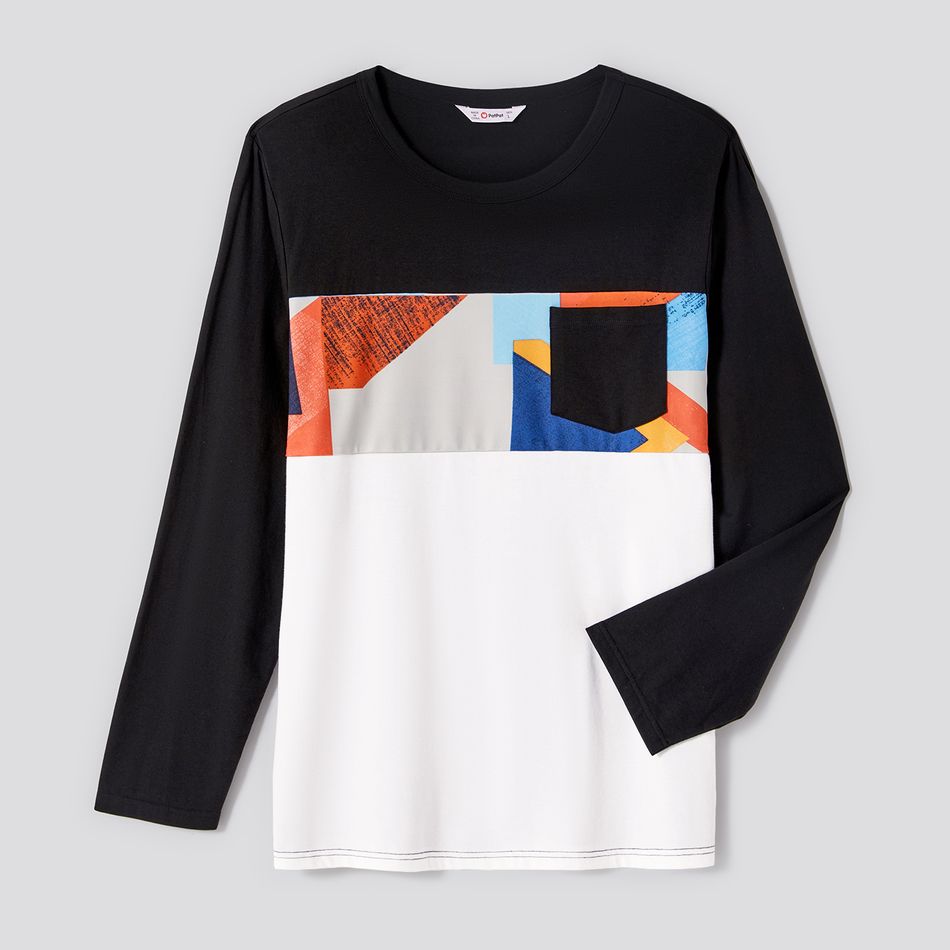 Family Matching Geo Print Notch Neck Belted Dresses and Long-sleeve Colorblock T-shirts Sets Colorful big image 13